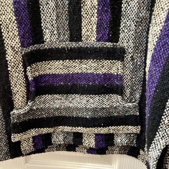 Vtg Baja Jacket L SDC Purple Striped Pullover Drug Rug Hoodie Skater Surfer Y2K - Picture 5 of 8